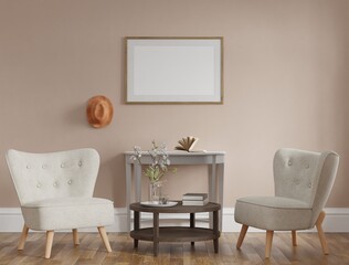 Mockup frame, poster in home living elegance design, cozy element mockup interior, 3d rendering.