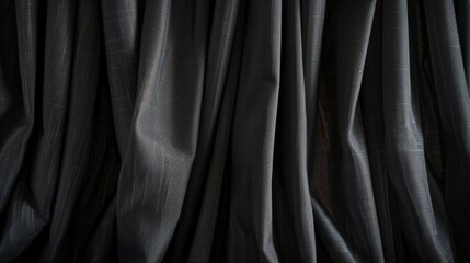 Obraz premium Close-up of luxurious black fabric drapery with a wavy texture