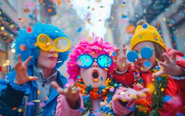 Faces are blurred to maintain anonymity as people enjoy a joyful party scene with confetti