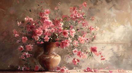 Vase of Pink Flowers on Table