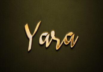 Old gold text effect of Arabic name Yara with 3D glossy style Mockup