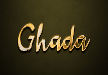 Old gold text effect of Arabic name Ghada with 3D glossy style Mockup