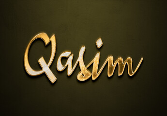 Old gold text effect of Arabic name Qasim with 3D glossy style Mockup