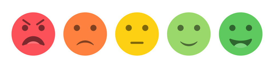 Rating emoji set for customer feedback or product experience in colorful flat style