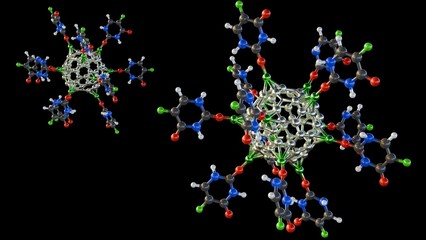 3d rendering of Alkali metal decorated C60 fullerenes for delivery of the 5-fluorouracil anticancer drug