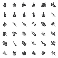 Cooking Herbs and Spices vector icons set