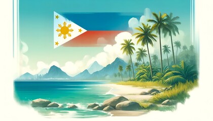 Obraz premium Watercolor illustration representing the Philippines Independence Day.