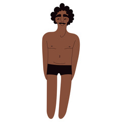 Flat Latino man in underwear. Brown skin person with black hair in cartoon style for multinational and diversity designs. Vector illustration.