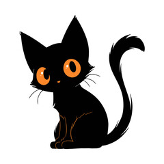 Halloween banner with tradition symbols. Black cat illustration.