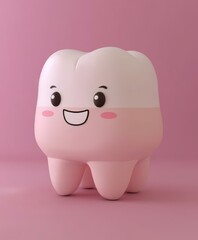 Cute 3D tooth mascot smiling. AI.