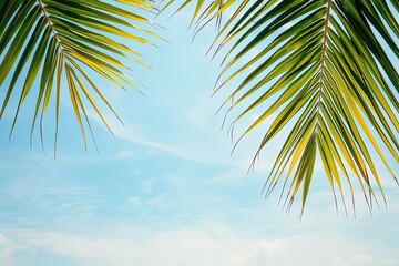 Fototapeta premium A palm tree with its leaves open to the sky