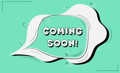 Coming soon. Loudspeaker alert message. Promotion banner sign. New product release symbol. Yellow background with megaphone. Announce promotion offer. Coming soon bubble. Vector