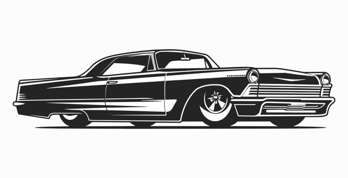 Black silhouette vector car lowrider print logo