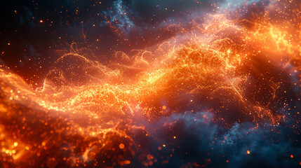 Obraz premium Futuristic abstract sci-fi background with glowing waves and particles fractal galaxies