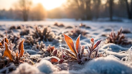 snow covered grass Blur Background generative Ai 
