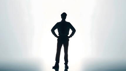 one caucasian business man silhouette standing hands on hips Full length in studio isolated on white background : Generative AI