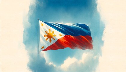 Watercolor illustration of the philippine flag for independence day.