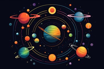 Conceptual logo flat design top view space exploration theme cartoon drawing Complementary Color Scheme