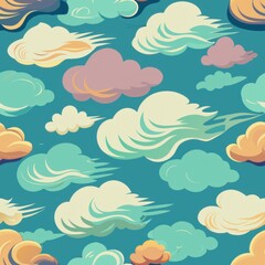 Seamless pattern of abstract halftone clouds and wisps, evoking a sense of dreaminess and imagination, Generative AI
