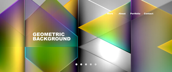 Fototapeta premium Metal triangles with colorful bright triangles. Geometric modern minimalist design template