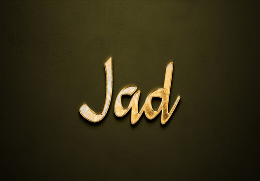 Old gold text effect of Arabic name Jad with 3D glossy style Mockup