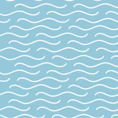 Seamless pattern  wave on light blue background. Waves evenly spaced and horizontally aligned. Vector illustration.