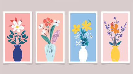 Flower posters Four. Botanical wall arts with trippy