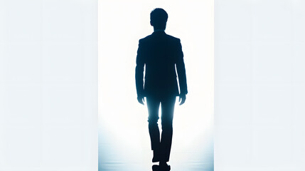 Fototapeta premium Silhouette of Asian business man walk with confidence full length portrait isolated on white Rear view : Generative AI