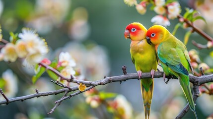 two love birds on branch of tree in forest