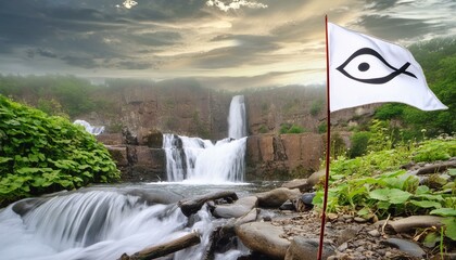 Ichthys, The Symbol Of Christianity. Christian Fish on Flag, the Symbol of First Church.  © Daniel