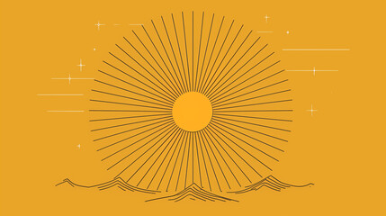 A minimalist linear flat sunburst illustration with clean lines and geometric shapes, offering a modern and stylish interpretation of a classic sunburst motif, linear, sunburst, fl