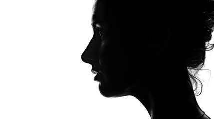 Portrait of a woman closeup on a white background black and white photo silhouette : Generative AI