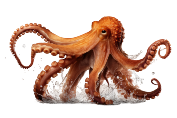 Enigmatic Octopus Dance in Ocean Depths on White or PNG Transparent Background.