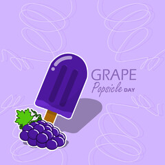 National Grape Popsicle Day event banner. Grape flavored Popsicle ice cream with fresh grapes on light purple background to celebrate on May 27th