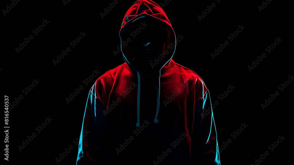 Poster mysterious man wit hoodie in silhouette isolated on black background : generative ai