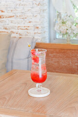 Fresh strawberry mojito drinks,Fresh summer cocktail with strawberry and ice cubes,The cocktails or mocktails are decorated with strawberries and fresh,copy space.