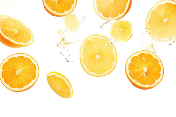 Obraz premium Citrus Symphony: Oranges Dancing in the Water on White or PNG Transparent Background.