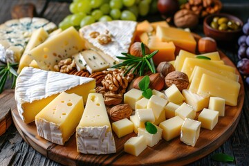various food from cheese, and fruits delicious and health
