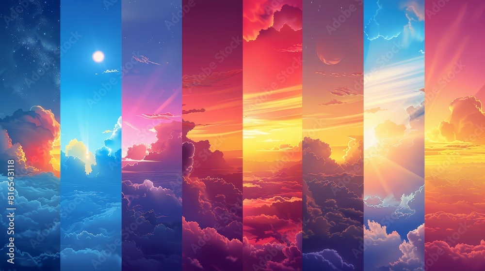 Wall mural sky gradients weather: an illustration showing the changing gradient of colors in the sky during dif