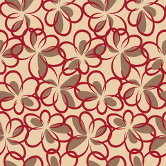 Japanese Round Line Flower Vector Seamless Pattern