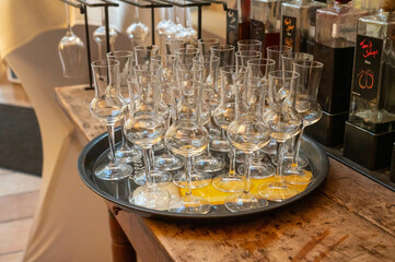 a plate full of schnaps glasses