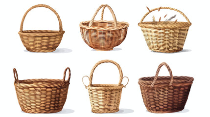Four of various realistic empty wicker baskets vector