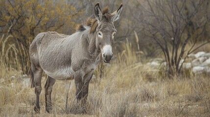 Donkey of a Grey Color in a Pasture