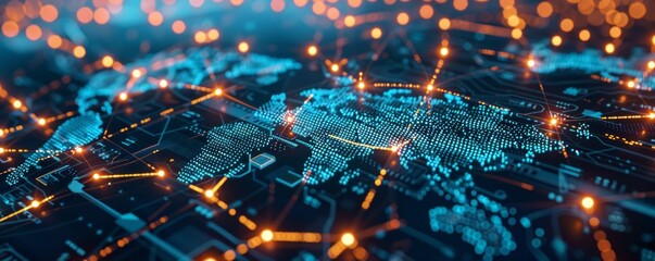 This shows the global world network, cryptocurrency, blockchain, and internet of things. .