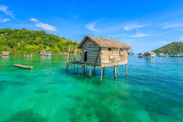 Beautiful landscapes view borneo sea gypsy water village in Bodgaya Mabul Island, Semporna Sabah, Malaysia.