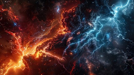 Obraz premium Earth apocalypse concept. Fire and ice space lightnings