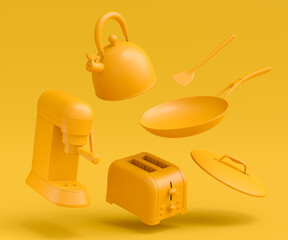 Electric kitchen appliances and utensils for making culinary on monochrome