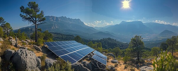 Solar panels in the surroundings of the Pedraforca mountain in Catalonia in Spain