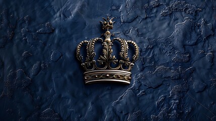 Craft an opulent emblem featuring a silver crown set against a midnight blue backdrop, symbolizing authority and luxury with a touch of mystery.
