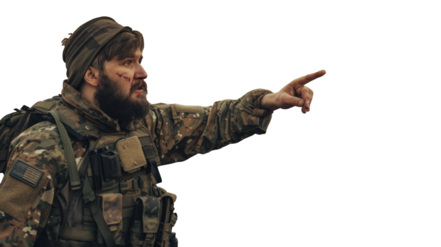 PNG Image of soldier in uniform pointing